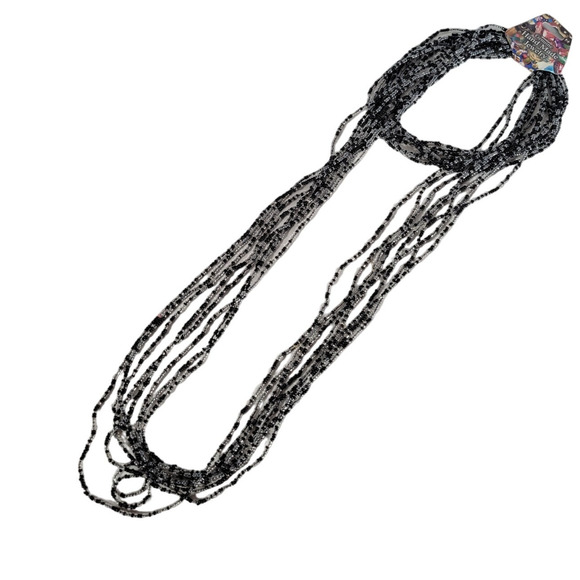 48" Long Black Gray Seed Bead Necklace Boho Multistrand India Handmade NEW - Picture 3 of 9